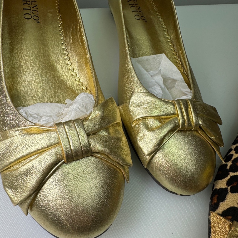 New Lot of 2 Pair Franco Sarto Flats Women 7.5 Gold and Leopard Bow Shoes - Picture 10 of 11